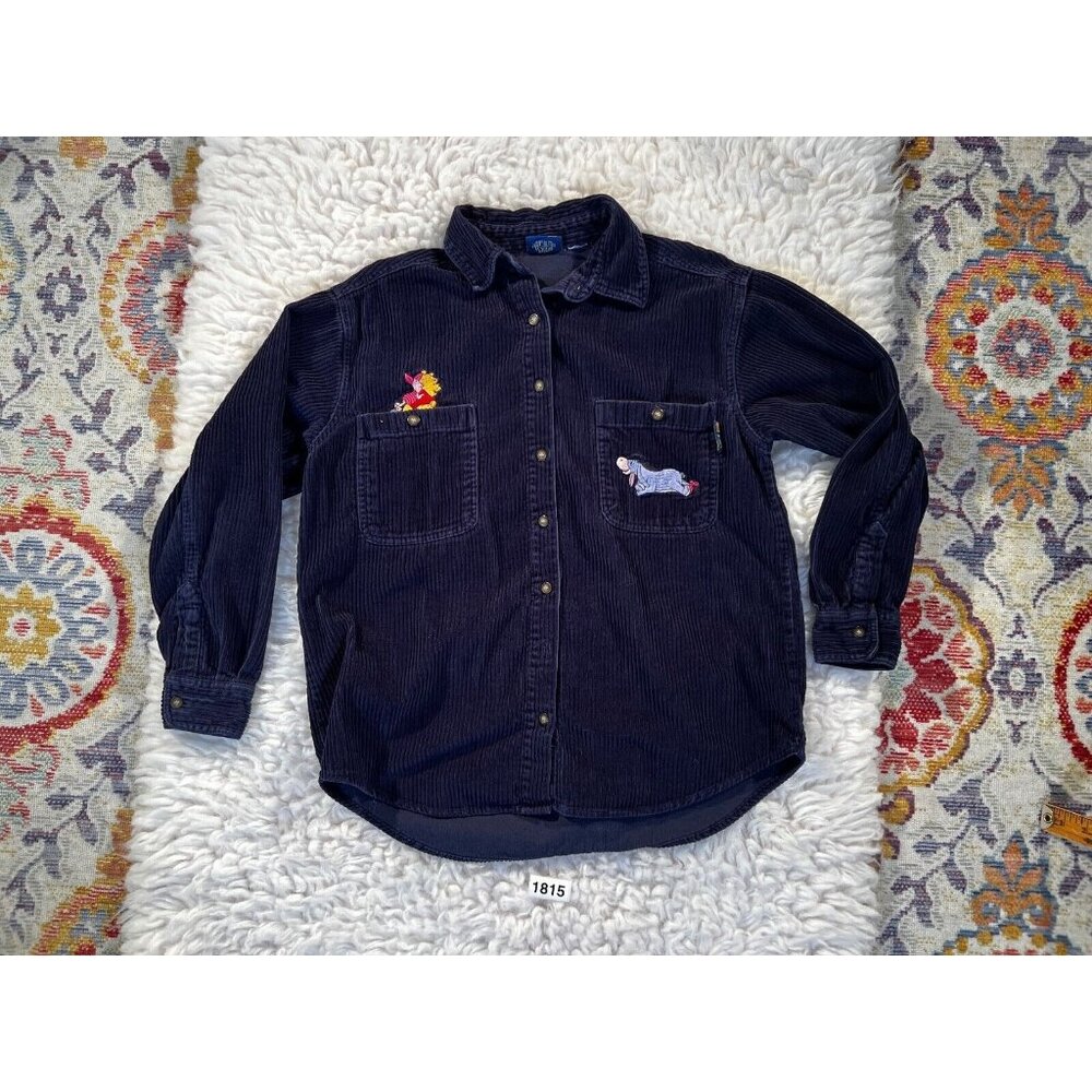 Vintage Disney Womens Shirt Pooh Corduroy Med Button Up Pockets 90s